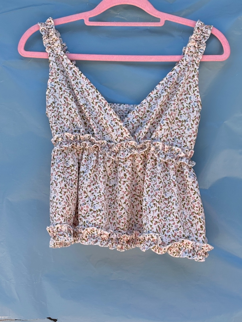 Cottagecore Floral Ruffle Trim Sleeveless V-Neck Top